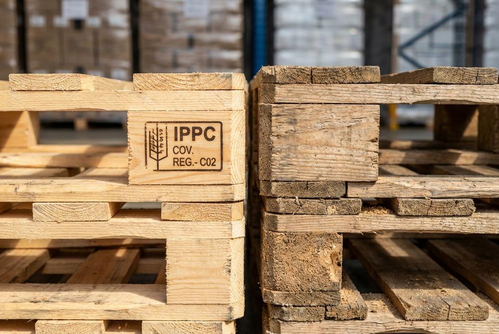 Dřevěné palety připravené k expedici pro logistiku, výrobu a e-commerce
